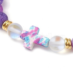 Synthetic Moonstone & Frosted Natural Weathered Agate Beads Stretch Bracelets for Women&nbsp;BJEW-JB11333-02