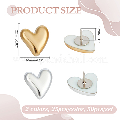 50Pcs 2 Colors Opaque Resin Heart Drawing Pins&nbsp;AJEW-ME00018