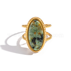 304 Stainless Steel with Natural Gemstone Cuff Open Rings for Women&nbsp;LS-FS3382