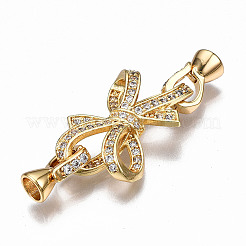 Brass Micro Pave Clear Cubic Zirconia Fold Over Clasps&nbsp;X-KK-T063-104G-NF