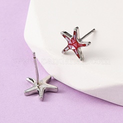 Brass Enamel Starfish Stud Earrings&nbsp;EJEW-I322-02P