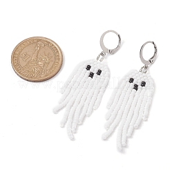 Halloween Woven MIYUKI Seed Beads Ghost Hoop Earrings&nbsp;EJEW-JE05854-01