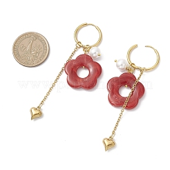304 Stainless Steel Flower with Heart Tassel  Hoop Earrings&nbsp;EJEW-JE06730