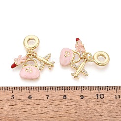 Brass Micro Pave Clear Cubic Zirconia and Enamel European Dangle Charms&nbsp;X-KK-T079-81G