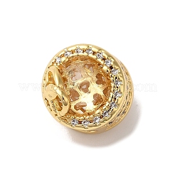 Flower Rack Plating Brass Micro Pave Cubic Zirconia European Beads&nbsp;KK-G511-04A-G