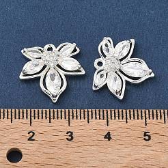 Brass Pave Clear Cubic Zirconia Flower Pendants&nbsp;KK-C168-23S