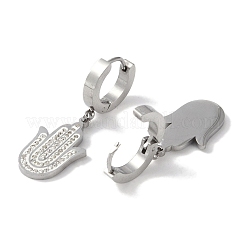 Hamsa Hand 304 Stainless Steel Polymer Clay Rhinestone Dangle Earrings&nbsp;EJEW-L283-003P