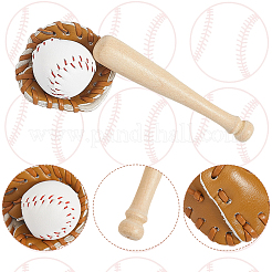 CutHollow 2Pcs PU Leather Baseball Glove & 2Pcs Baseball & 2Pcs Wooden Baseball Bat Sets&nbsp;DJEW-CL0001-01