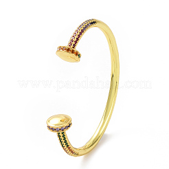 Colorful Cubic Zirconia Flat Round Open Cuff Bangle&nbsp;BJEW-I310-01LG