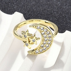 Brass Micro Pave Cubic Zirconia Cuff Rings for Women&nbsp;RJEW-D322-04G