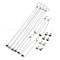 304 Stainless Steel & Cubic Zirconia Stud Earrings & Pendant Necklaces & Link Bracelets Sets&nbsp;SA-CBADCF0-02P