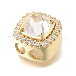Brass Pave Clear Cubic Zirconia Square Links Connector Charms&nbsp;KK-C255-17G
