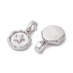 Rack Plating Brass Pave Shell Flat Round Charms with Star&nbsp;KK-K360-06P