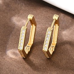 Hexagon Brass Cubic Zirconia Hoop Earrings&nbsp;EJEW-A156-15B-G