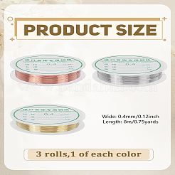 3 Rolls 3 Colors Round Copper Wire&nbsp;KK-LP0004-21C