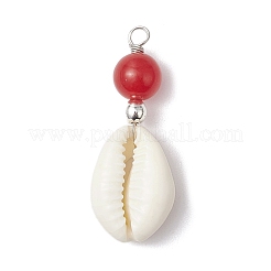 Natural Cowrie Shell & Natural Dyed Malaysia Jade Round Pendants&nbsp;PALLOY-JF03832-02