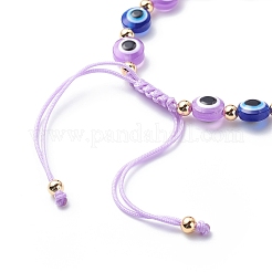 Evil Eye Resin Bead & Flat Round Alloy Rhinestone Braided Beaded Bracelets for Girl Women&nbsp;BJEW-JB08740-01