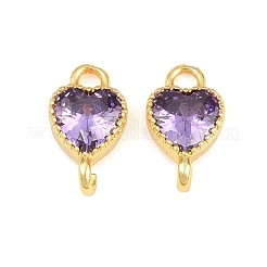 Brass Pave Cubic Zirconia Heart Links Connector Charms&nbsp;KK-K340-49G