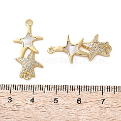 Brass Micro Pave Clear Cubic Zirconia Double Starfish Connector Charms&nbsp;X-KK-U070-08G