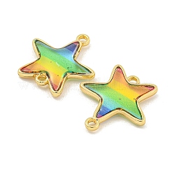 Rack Plating Brass Pave Rainbow Color Resin Connector Charms&nbsp;KK-M290-03A-G