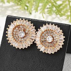 Flat Round Brass Micro Pave Clear Cubic Zirconia Stud Earrings for Women&nbsp;EJEW-G428-13G