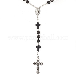 Synthetic Turquoise & Wood Rosary Bead Necklace&nbsp;NJEW-JN04431-04