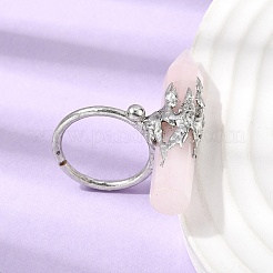 Natural Rose Quartz & Brass Cuff Rings for Women&nbsp;RJEW-G374-01P-10