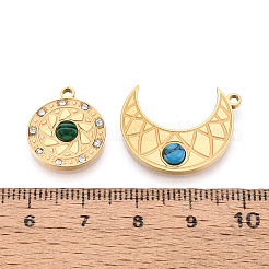 304 Stainless Steel Rhinestone & Synthesis Turquoise Pendants&nbsp;STAS-T074-14G