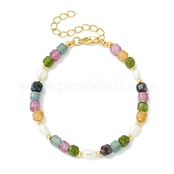 Natural Multicolor Tourmaline & Brass Beaded Bracelets for Women&nbsp;BJEW-JB13959