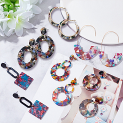 6 Pairs 6 Style Oval & Square & Donut Acrylic Dangle Stud Earrings&nbsp;EJEW-AN0003-36