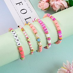 5Pcs 5 Style Handmade Polymer Clay Beads Stretch Bracelets Sets&nbsp;BJEW-SZ0001-77A