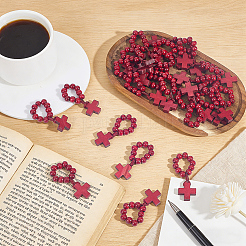 25Pcs Wood Cross & Round Beads Finger Rings&nbsp;RJEW-NB0001-09C