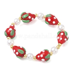 Brass & Lampwork & ABS Imitation Pearl Beaded Stretch Bracelets for Women&nbsp;BJEW-F515-07G