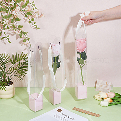 5Pcs Clear Plastic Single Flower Packing Boxes with Paper Trays and Ribbon Handles&nbsp;CON-WH0107-69C