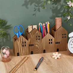 House Shaped Multipurpose Wooden Pen Pencil Holder Set&nbsp;CON-WH0110-337