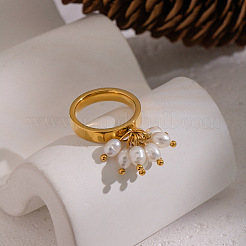 304 Stainless Steel with Natural Freshwater Pearl Finger Rings for Women&nbsp;AG0795