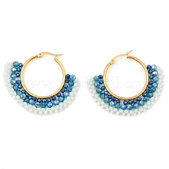 304 Stainless Steel & Bohemian Beaded Fan Hoop Earrings for Women&nbsp;EJEW-R001-01G-01