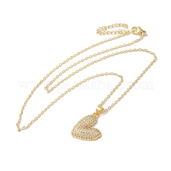 Brass Micro Pave Clear Cubic Zirconia Cable Chain Heart Pendant Necklaces for Women&nbsp;LS-NJEW-C054-01G