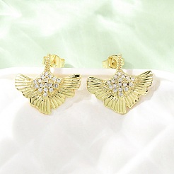 Brass Micro Pave Clear Cubic Zirconia Stud Earrings&nbsp;EJEW-D351-10G