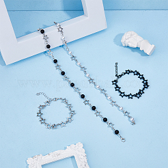 4Pcs 4 Style Alloy Hollow Star Link Chain Bracelets & Necklaces with ABS Plastic Pearl Beaded&nbsp;SJEW-FI0001-09