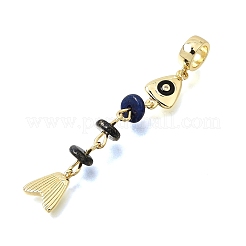 Brass Pave Cubic Zirconia Clear Cubic Zirconia & Natural Lapis Lazuli & Enamel European Dangle Charms&nbsp;GG-CBA3401-01G-A06
