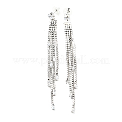 Clear Cubic Zirconia & Crystal Rhinestone Long Tassel Dangle Stud Earrings&nbsp;LS-EJEW-C037-07B-P