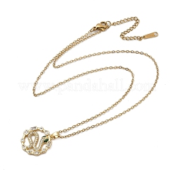 Brass Micro Pave Clear Cubic Zirconia Ring with Snake Pendants Necklaces&nbsp;NJEW-K280-03A-G