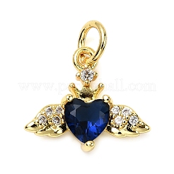 Heart with Wings Brass Micro Pave Cubic Zirconia Charms&nbsp;KK-C134-22G