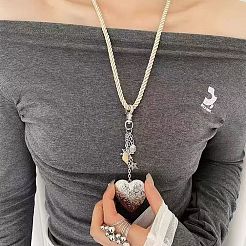 Alloy Floral Heart Locket Pendant Twisted Polyester Cord Necklaces for Women&nbsp;WGF1E9C-01