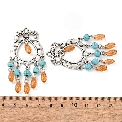 Dyed Synthetic Turquoise & Glass Tassel Big Pendants&nbsp;FIND-G098-04AS