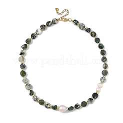 Natural Tree Agate Nuggets & Freshwater Pearl Potato Beaded Necklaces for Women&nbsp;NJEW-JN06488
