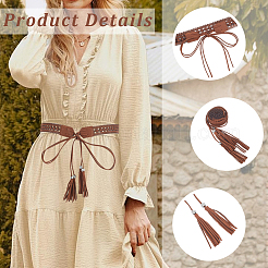 2Pcs 2 Colors Bohemian Imitation Leather Tassel Wrap Chain Belts&nbsp;AJEW-CL0003-47B
