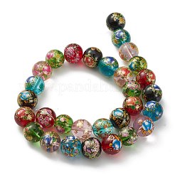 Flower Painted Handmade Lampwork Round Beads&nbsp;X-LAMP-I008-03