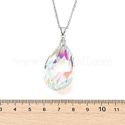 Clear AB Faceted Glass Teardrop Pendant 304 Stainless Steel Cable Chain Necklaces&nbsp;NJEW-JN06177
